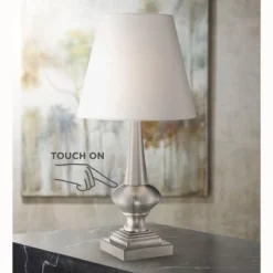360 Lighting Brooks Modern Accent Table Lamps 19" High Set Of 2 Brushed Nickel Touch On Off White Fabric Shade For Bedroom Living Room Bedside Office -360 Lighting GUEST 644c8bda 30d8 4604 9ed3 1878618a6cca