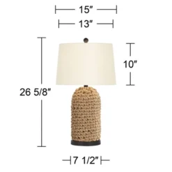 360 Lighting Modern Coastal Table Lamp 26 1/2" High Natural Wicker Rope Tapered Drum Shade For Living Room Bedroom House Bedside -360 Lighting GUEST 65733e90 0a6c 443a 9b09 a8396515b1de