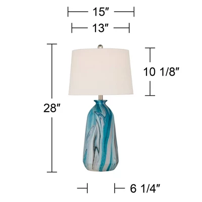 360 Lighting Carlton Modern Coastal Table Lamps 28" Tall Set Of 2 Swirling Blue Faux Marble White Tapered Drum Shade For Bedroom Living Room Bedside 8 360 Lighting Carlton Modern Coastal Table Lamps 28" Tall Set Of 2 Swirling Blue Faux Marble White Tapered Drum Shade For Bedroom Living Room Bedside - Image 6