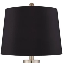 360 Lighting Geoff Modern Table Lamps 26" High Set Of 2 Brushed Nickel With USB Charging Port Black Faux Silk Drum Shade For Bedroom Living Room Desk