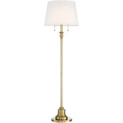 360 Lighting Spenser Vintage Floor Lamp 58" Tall Brushed Antique Brass Metal Off White Linen Drum Shade For Living Room Bedroom Office House Home -360 Lighting GUEST 67b8f1f0 826b 40da 9f2e de757389ef14