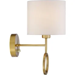 360 Lighting Amidon Modern Wall Lamp Warm Brass Metal Plug-in 8" Light Fixture White Fabric Drum Shade For Bedroom Reading Living Room House Home -360 Lighting GUEST 687f6efe 59f7 4bc2 a85b 92796d52993c