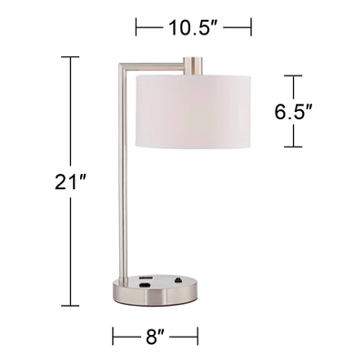 360 Lighting Colby Modern Desk Lamp 21" High Brushed Nickel With USB And AC Power Outlet In Base White Linen Drum Shade For Bedroom Living Room Office 9 360 Lighting Colby Modern Desk Lamp 21" High Brushed Nickel With USB And AC Power Outlet In Base White Linen Drum Shade For Bedroom Living Room Office - Image 7
