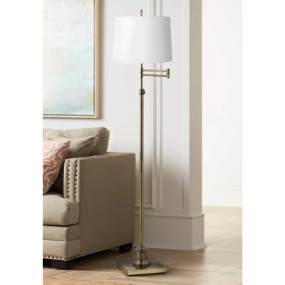 360 Lighting Modern Swing Arm Floor Lamp Adjustable Height 70" Tall Antique Brass White Hardback Drum Shade For Living Room Reading Bedroom 3 360 Lighting Modern Swing Arm Floor Lamp Adjustable Height 70" Tall Antique Brass White Hardback Drum Shade For Living Room Reading Bedroom