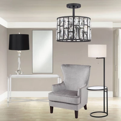 360 Lighting Modern Floor Lamp With Table Glass 62" Tall Black White Fabric Drum Shade For Living Room Reading Bedroom Office 10 360 Lighting Modern Floor Lamp With Table Glass 62" Tall Black White Fabric Drum Shade For Living Room Reading Bedroom Office - Image 8