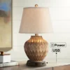 360 Lighting Accent Table Lamp With USB And AC Power Outlet Workstation Charging Base 22" High Warm Bronze Drum Shade Living Room Desk -360 Lighting GUEST 6de512f6 5ba9 4795 95e8 e94b7c031a70