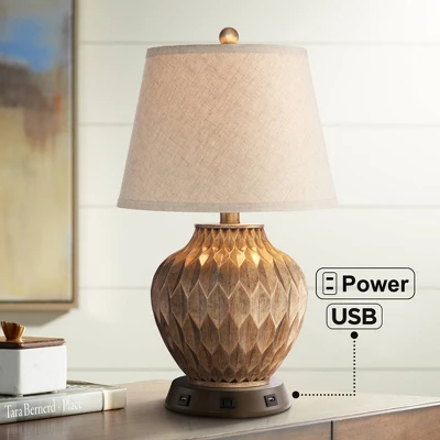 360 Lighting Accent Table Lamp With USB And AC Power Outlet Workstation Charging Base 22" High Warm Bronze Drum Shade Living Room Desk 3 360 Lighting Accent Table Lamp With USB And AC Power Outlet Workstation Charging Base 22" High Warm Bronze Drum Shade Living Room Desk