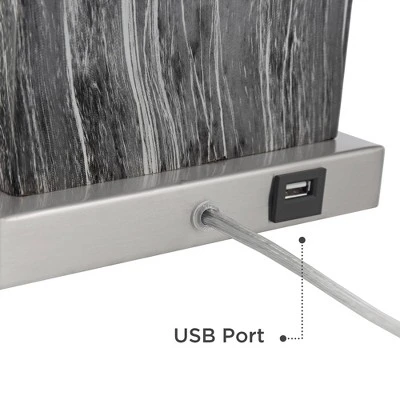 360 Lighting Connie Modern Table Lamps Set Of 2 With Black Marble Riser 25" High Black Faux Marble USB Charging Port White Rectangular Shade For Desk 6 360 Lighting Connie Modern Table Lamps Set Of 2 With Black Marble Riser 25" High Black Faux Marble USB Charging Port White Rectangular Shade For Desk - Image 4