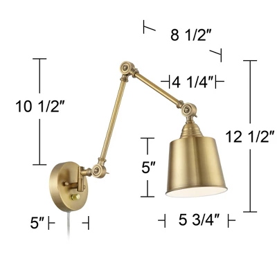 360 Lighting Mendes Modern Swing Arm Wall Lamps Set Of 2 Brass Gold Plug-in Light Fixture Metal Shade For Bedroom Bedside Living Room Reading House 7 360 Lighting Mendes Modern Swing Arm Wall Lamps Set Of 2 Brass Gold Plug-in Light Fixture Metal Shade For Bedroom Bedside Living Room Reading House - Image 5