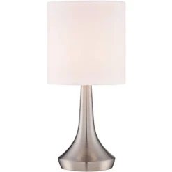 360 Lighting Zofia Modern Accent Table Lamps 13" High Set Of 2 Brushed Nickel Silver Tapered Metal Touch On Off White Fabric Drum Shade For Bedroom -360 Lighting GUEST 7351118b 8d07 4f77 9bde 0a57d0cc77c8