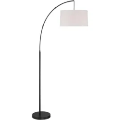 360 Lighting Cora Modern Arc Floor Lamp With Riser 76 1/2" Tall Black Metal White Linen Drum Shade For Living Room Reading Bedroom Office House Home -360 Lighting GUEST 75b476f0 c070 41f8 b362 11d7091e972f