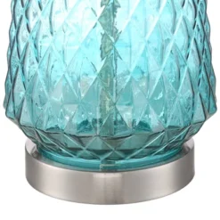 360 Lighting Ronald Modern Coastal Accent Table Lamp 22" High Blue Textured Glass Nickel Pole White Drum Shade For Bedroom Living Room Nightstand -360 Lighting GUEST 7655e448 799d 4317 acfb a3253528be38