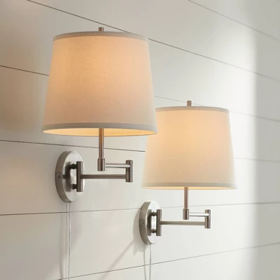 360 Lighting Oray Modern Swing Arm Wall Lamps Set Of 2 Brushed Nickel Plug-in Light Fixture Off White Cotton Drum Shade For Bedroom Living Room House 3 360 Lighting Oray Modern Swing Arm Wall Lamps Set Of 2 Brushed Nickel Plug-in Light Fixture Off White Cotton Drum Shade For Bedroom Living Room House
