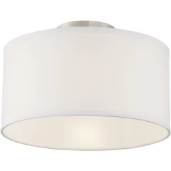 360 Lighting Adams Modern Ceiling Light Semi Flush Mount Fixtures 14" Wide Set Of 2 Brushed Nickel White Fabric Drum For Bedroom Kitchen Living Room -360 Lighting GUEST 78005bf2 6da1 4f78 8f5f 5faea685cdee