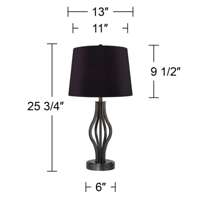 360 Lighting Heather Modern Industrial Table Lamps 25 3/4" High Set Of 2 Dark Iron With USB Charging Port Black Faux Silk Drum Shade For Bedroom Desk 7 360 Lighting Heather Modern Industrial Table Lamps 25 3/4" High Set Of 2 Dark Iron With USB Charging Port Black Faux Silk Drum Shade For Bedroom Desk - Image 5