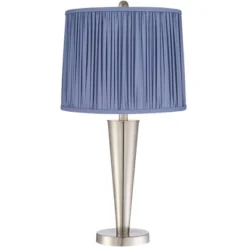 360 Lighting Geoff Modern Table Lamps Set Of 2 26" High Brushed Nickel With USB Charging Port Blue Shirred Shade For Bedroom Living Room House Desk -360 Lighting GUEST 7a660058 4126 466f 988a 4cd7cd8064e9