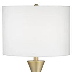 360 Lighting Elka Modern Mid Century Table Lamp 28" Tall Brass Geometric Metal White Drum Shade For Bedroom Living Room Bedside Nightstand Office Home -360 Lighting GUEST 7a8b33dd 7fd7 4010 b1c8 e4a50f07ea7b