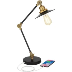 360 Lighting Taurus Industrial Rustic Desk Lamp 20" High Black Gold With USB Charging Port Adjustable For Bedroom Living Room Bedside Nightstand House -360 Lighting GUEST 7ada3465 98ae 4c26 8f22 0a6491b32506