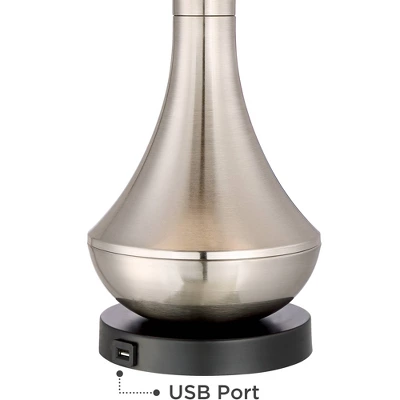 360 Lighting Simon Modern Table Lamps 25 1/2" High Set Of 2 Brushed Nickel With USB Charging Port Burlap Fabric Drum Shade For Bedroom Bedside Desk 4 360 Lighting Simon Modern Table Lamps 25 1/2" High Set Of 2 Brushed Nickel With USB Charging Port Burlap Fabric Drum Shade For Bedroom Bedside Desk - Image 2