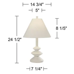 360 Lighting Modern Table Lamps 24 1/2" High Set Of 2 White Sculpture Fabric Cone Shade For Bedroom Living Room House Home Bedside Nightstand Office -360 Lighting GUEST 816bce20 d614 49d0 9ef7 19521f5dc81b