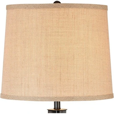 360 Lighting Heather Modern Industrial Table Lamps 25 3/4" High Set Of 2 Dark Iron With USB Charging Port Burlap Drum Shade For Bedroom House Desk 7 360 Lighting Heather Modern Industrial Table Lamps 25 3/4" High Set Of 2 Dark Iron With USB Charging Port Burlap Drum Shade For Bedroom House Desk - Image 5