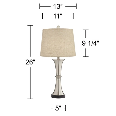 360 Lighting Seymore Modern Table Lamps 26" High Set Of 2 With USB Port Silver LED Touch On Off Burlap Linen Drum Shade For Bedroom Living Room Desk 9 360 Lighting Seymore Modern Table Lamps 26" High Set Of 2 With USB Port Silver LED Touch On Off Burlap Linen Drum Shade For Bedroom Living Room Desk - Image 7