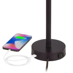 360 Lighting Trotter Modern Table Lamps 23 3/4" High Set Of 2 Oiled Bronze With USB And AC Power Outlet In Base Burlap Shade For Living Room Home Desk -360 Lighting GUEST 82d88594 f421 4037 a526 03aa75d4e7d3