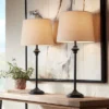 360 Lighting Lynn Modern Industrial Buffet Table Lamps 26" High Set Of 2 Dark Bronze Metal Oatmeal Drum Shade For Bedroom Living Room Bedside Office -360 Lighting GUEST 84b7684f 96ce 46dd 8438 5e6a309807fb