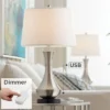 360 Lighting Simon Modern Table Lamps 25 1/2" High Set Of 2 Brushed Nickel With USB Charging Port And Table Top Dimmers White Fabric For Home Desk -360 Lighting GUEST 84bba315 2284 442d 8ba1 53ed8b1ddc5c