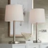 360 Lighting Camile Modern Table Lamps 25" High Set Of 2 Brushed Nickel With USB Charging Port Off White Drum Shade For Living Room Office House Desk -360 Lighting GUEST 84c5dca7 2203 4258 8612 8e5d99cf46f8