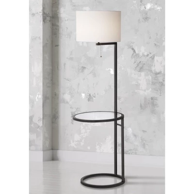 360 Lighting Modern Floor Lamp With Table Glass 62" Tall Black White Fabric Drum Shade For Living Room Reading Bedroom Office 3 360 Lighting Modern Floor Lamp With Table Glass 62" Tall Black White Fabric Drum Shade For Living Room Reading Bedroom Office
