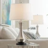 360 Lighting Simon Modern Table Lamps 25 1/2" High Set Of 2 Brushed Nickel With USB Charging Port White Fabric Drum Shade For Bedroom Living Room Desk -360 Lighting GUEST 857c256a 63df 4788 92a3 f12dc96390a0