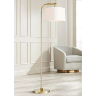 360 Lighting Modern Art Deco Arc Floor Lamp 64" Tall Warm Gold Metal White Fabric Drum Shade For Living Room Reading Family Bedroom Office House Home 3 360 Lighting Modern Art Deco Arc Floor Lamp 64" Tall Warm Gold Metal White Fabric Drum Shade For Living Room Reading Family Bedroom Office House Home