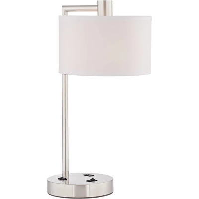 360 Lighting Colby Modern Desk Lamps 21" High Set Of 2 Brushed Nickel With USB And AC Power Outlet In Base White Linen Drum Shade For Bedroom Office 7 360 Lighting Colby Modern Desk Lamps 21" High Set Of 2 Brushed Nickel With USB And AC Power Outlet In Base White Linen Drum Shade For Bedroom Office - Image 5