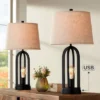 360 Lighting Marcel Industrial Table Lamps 24 1/4" High Set Of 2 Black With USB Port LED Nightlight Burlap Drum Shade For Bedroom Living Room Desk -360 Lighting GUEST 873bafd6 2a2b 41c4 a9bf 80013e119a20