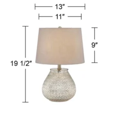 360 Lighting Cottage Accent Table Lamp 19 1/2" High Mercury Glass Teardrop Gray Drum Shade For Bedroom Bedside Nightstand Office -360 Lighting GUEST 889c828f d44b 4609 8cfe 57033a6dc602