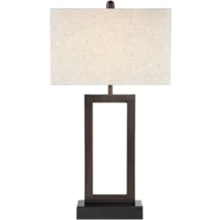 360 Lighting Todd Modern Table Lamp 30" Tall Bronze Rectangular With USB And AC Power Outlet In Base Oatmeal Fabric Shade For Living Room Office House -360 Lighting GUEST 88c48b35 5866 4ecf 989b 2effcd69a98c