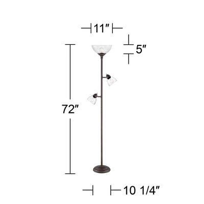 360 Lighting Riley Rustic Farmhouse Torchiere Floor Lamp With Side Lights 72" Tall Painted Bronze Metal Clear Glass Shade For Living Room Reading Home 7 360 Lighting Riley Rustic Farmhouse Torchiere Floor Lamp With Side Lights 72" Tall Painted Bronze Metal Clear Glass Shade For Living Room Reading Home - Image 5