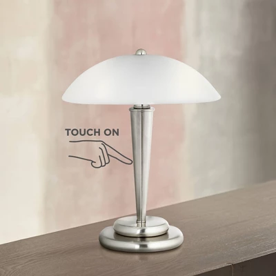 360 Lighting Deco Modern Accent Table Lamp 17" High Brushed Steel Touch On Off White Glass Dome Shade For Bedroom Bedside Nightstand Office Family 3 360 Lighting Deco Modern Accent Table Lamp 17" High Brushed Steel Touch On Off White Glass Dome Shade For Bedroom Bedside Nightstand Office Family