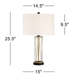 360 Lighting Nathan Modern Table Lamps 25 1/2" High Set Of 2 Gold Metal With USB Charging Ports Off White Drum Shade For Bedroom Living Room Home Desk -360 Lighting GUEST 8d6ebdfc 296e 4e9a a9d2 80a4804818a3