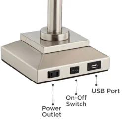 360 Lighting Camber Modern Desk Table Lamp 29" Tall Brushed Steel With USB And AC Power Outlet In Base Swing Arm Linen Shade For Bedroom Living Room -360 Lighting GUEST 8f59b3c7 660c 49ce 909b ee22c903e5b8