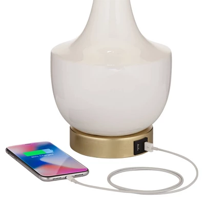 360 Lighting Nesbit Modern Mid Century Table Lamps 25" High Set Of 2 White Ceramic With USB Charging Port Drum Shade For Bedroom Living Room Bedside 5 360 Lighting Nesbit Modern Mid Century Table Lamps 25" High Set Of 2 White Ceramic With USB Charging Port Drum Shade For Bedroom Living Room Bedside - Image 3