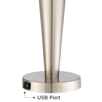 360 Lighting Geoff Modern Table Lamps 26" High Set Of 2 Brushed Nickel With USB Charging Port Black Faux Silk Drum Shade For Bedroom Living Room Desk 4 360 Lighting Geoff Modern Table Lamps 26" High Set Of 2 Brushed Nickel With USB Charging Port Black Faux Silk Drum Shade For Bedroom Living Room Desk - Image 2