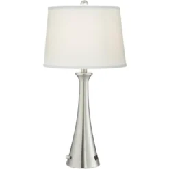 360 Lighting Karl Modern Table Lamps 27 1/2" Tall Set Of 2 Brushed Nickel With USB And Outlet White Drum Shade For Bedroom Living Room House Bedside -360 Lighting GUEST 94e5463c d92f 4dad a57c c8d147a65a0b