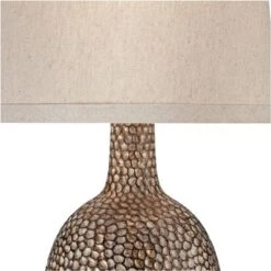 360 Lighting Chalane Rustic Accent Table Lamp 23 1/2" High Antique Bronze Hammered Texture Natural Beige Linen Shade For Bedroom Living Room Bedside -360 Lighting GUEST 96127e51 c54d 405a 8433 d4452f7962aa