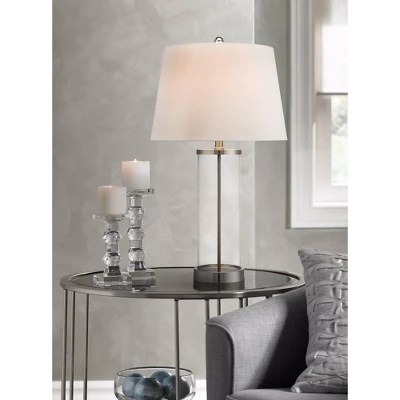 360 Lighting Coastal Table Lamp 26.25" High Clear Glass Cylinder Steel Fillable White Drum Shade For Living Room Family Bedroom Bedside Office 10 360 Lighting Coastal Table Lamp 26.25" High Clear Glass Cylinder Steel Fillable White Drum Shade For Living Room Family Bedroom Bedside Office - Image 8