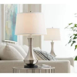 360 Lighting Simon Modern Table Lamps 25 1/2" High Set Of 2 Brushed Nickel With USB Charging Port White Fabric Drum Shade For Bedroom Living Room Desk 15 360 Lighting Simon Modern Table Lamps 25 1/2" High Set Of 2 Brushed Nickel With USB Charging Port White Fabric Drum Shade For Bedroom Living Room Desk -360 Lighting GUEST 9720b799 16c4 428e 9769 9e0d90f9cf62