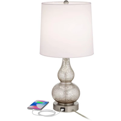 360 Lighting Castine 22" High Small Modern Country Cottage Accent Table Lamps Set Of 2 USB Port Silver Finish Mercury Glass Living Room Charging 4 360 Lighting Castine 22" High Small Modern Country Cottage Accent Table Lamps Set Of 2 USB Port Silver Finish Mercury Glass Living Room Charging - Image 2