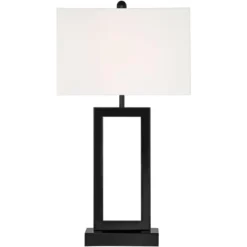360 Lighting Modern Table Lamp With USB And AC Power Outlet 30" Tall Black Metal White Rectangle Shade For Living Room Bedroom House -360 Lighting GUEST 98c18f3d 80cb 442f 9e67 adec0699ba72