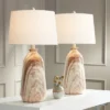 360 Lighting Carlton Modern Table Lamps 28" Tall Set Of 2 Swirling Brown Faux Marble White Tapered Drum For Bedroom Living Room Bedside Nightstand -360 Lighting GUEST 99244982 7614 416d 8f16 5ec44b910a0c